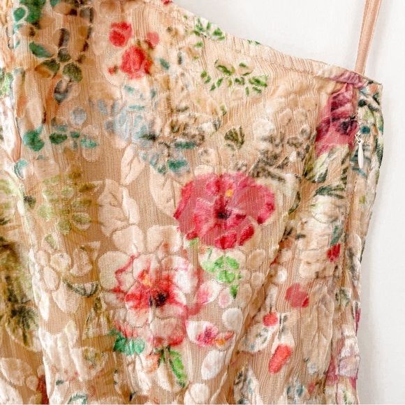 NWT HEMANT AND NANDITA Veena Midi Dress in Nude Floral Ruffle Velvet Sz Small - Picture 8 of 11